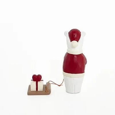 Holzfigur – Weihnachtsmann-Eisbär mit Herz