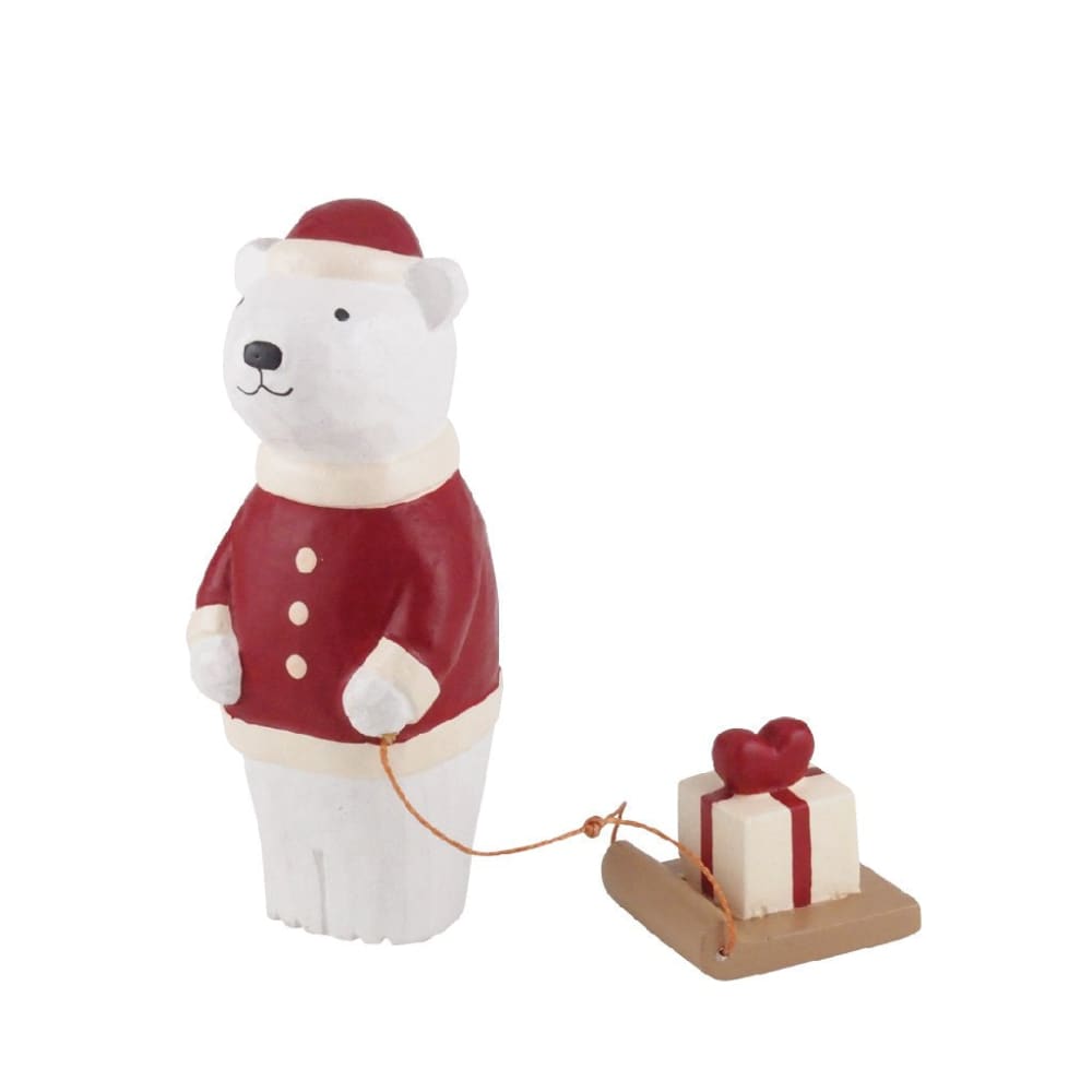 Figurine en bois Noël - Ours polaire en Père Noël avec cadeau de Noël - FIGURINES EN BOIS