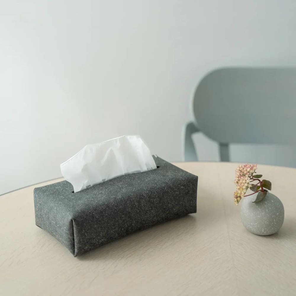 Couvre-boite à mouchoir - Cuir recyclé gris - MEUBLES